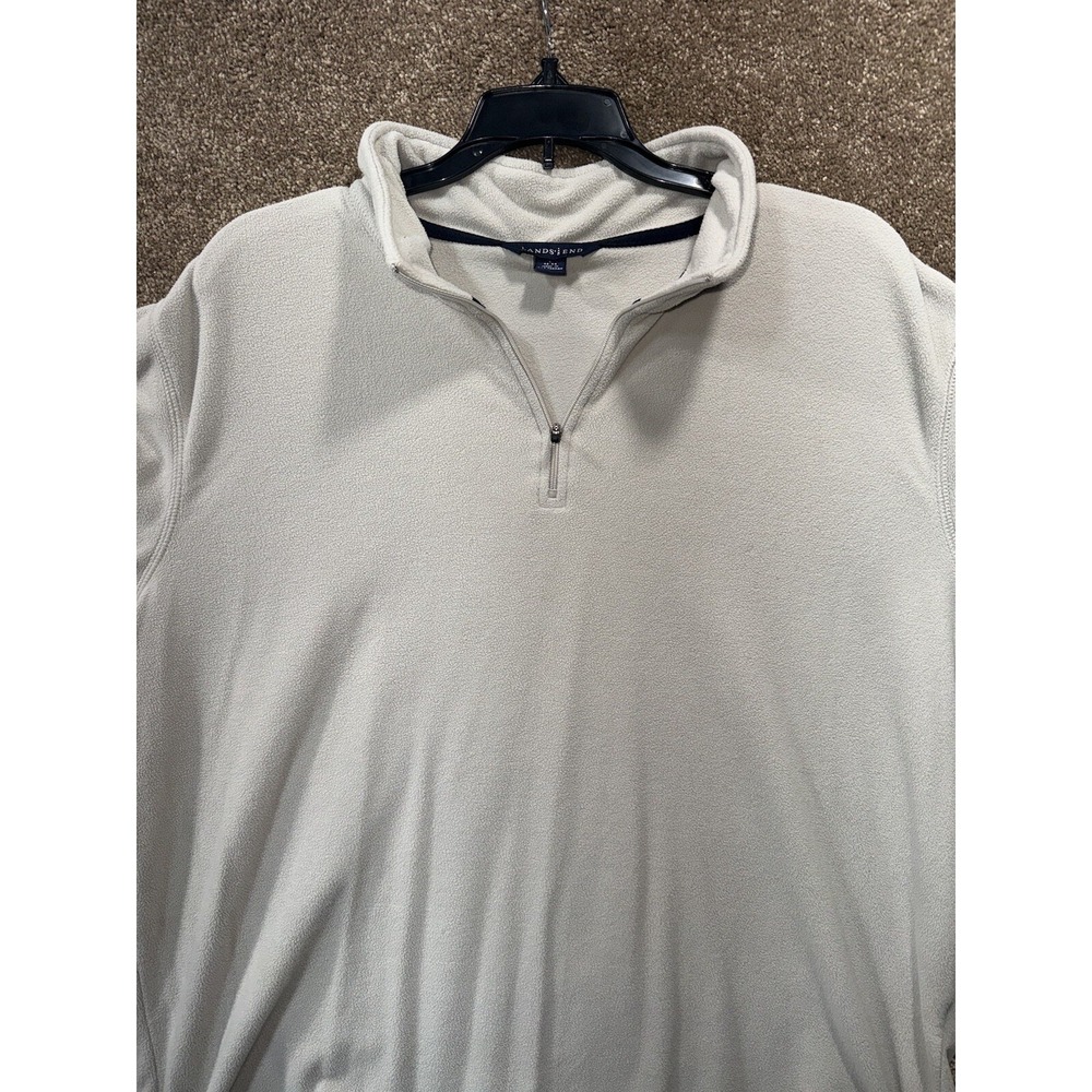 Lands End Sweater Mens Large‎ Beige 1/4 Zip Fleece Pullover Long Sleeve Outdoor